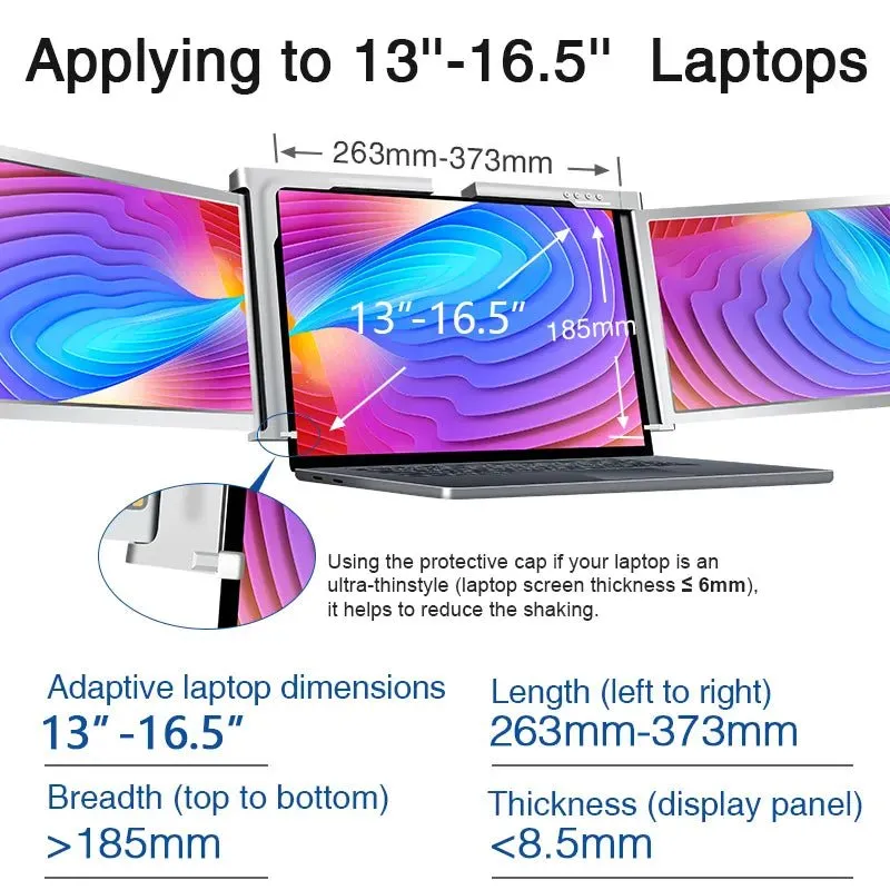 11.6 Inch FOPO Triple Portable Monitor 1080P FHD IPS Triple Monitor Laptop Screen Extender for 13"-16.5" Laptops 1 Cable for 2 displays