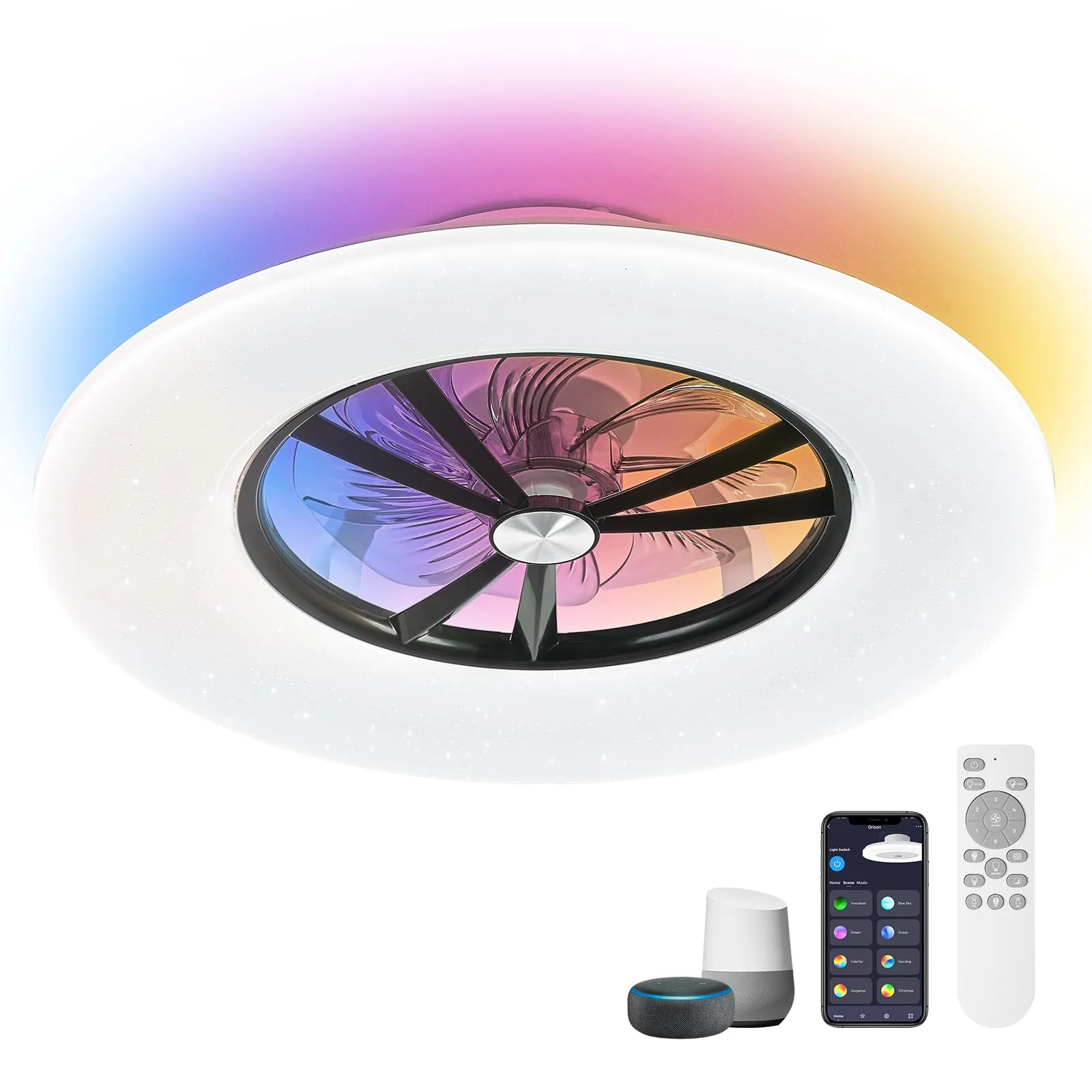 24" Orison RGB Ceiling Fans with Lights, Compatible with Alexa/Google Home and App Controlled