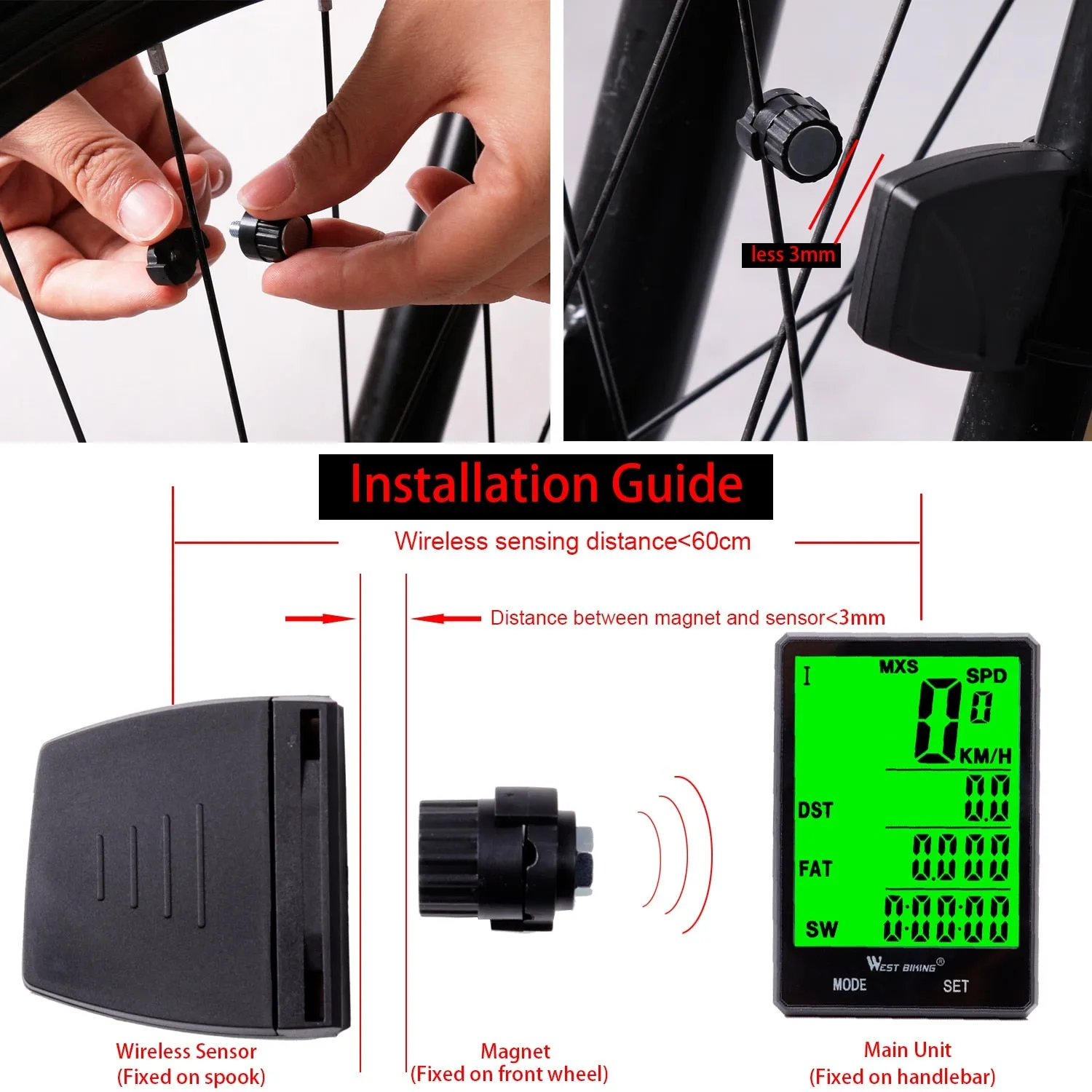 2.8" Large Screen Bicycle Computer Waterproof Wireless Wired Bike Computer Speedometer Odometer Cycling Stopwatch