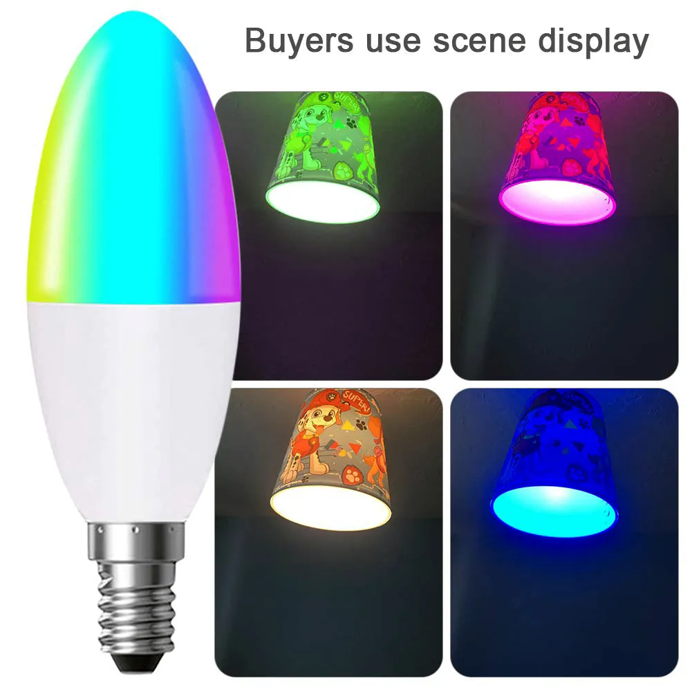 4.5W E14 Base Smart WiFi RGB   White   Warm White Dimmable LED Candle Bulb 6000K-3000K, Works with Google Home, Remote Controlled Via App