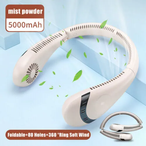 5000mAh Foldable Bladeless Neck Fan, 3-Speed Portable