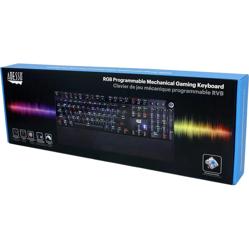 Adesso RGB Programmable Mechanical Gaming Keyboard with Detachable Magnetic Palmrest