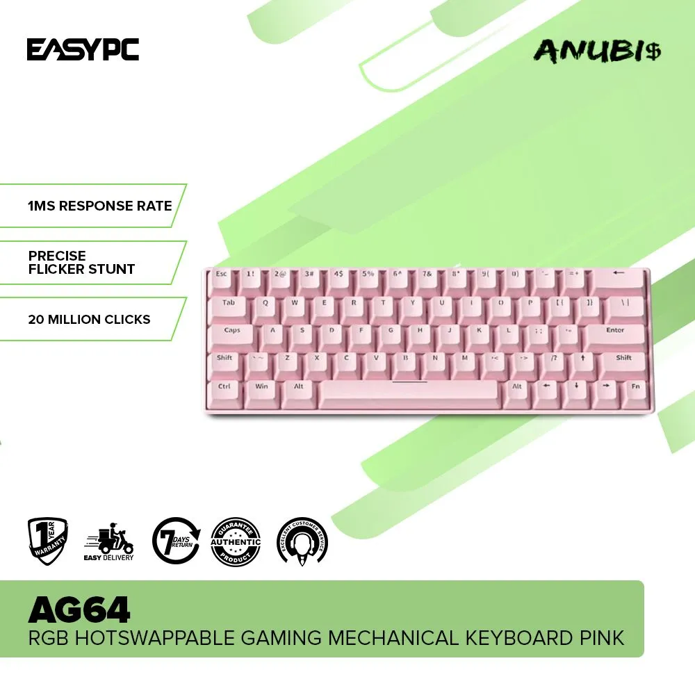 Anubis AG64 RGB Hotswappable Gaming Mechanical Keyboard Pink