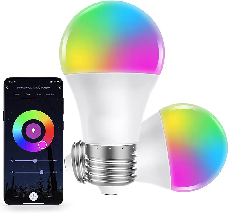 App Compatible Alexa Google Home Tuya Smart Light Bulb Wifi Bulb Rgbcw 9w Color Changing Led Light E27 E26 110v 220v