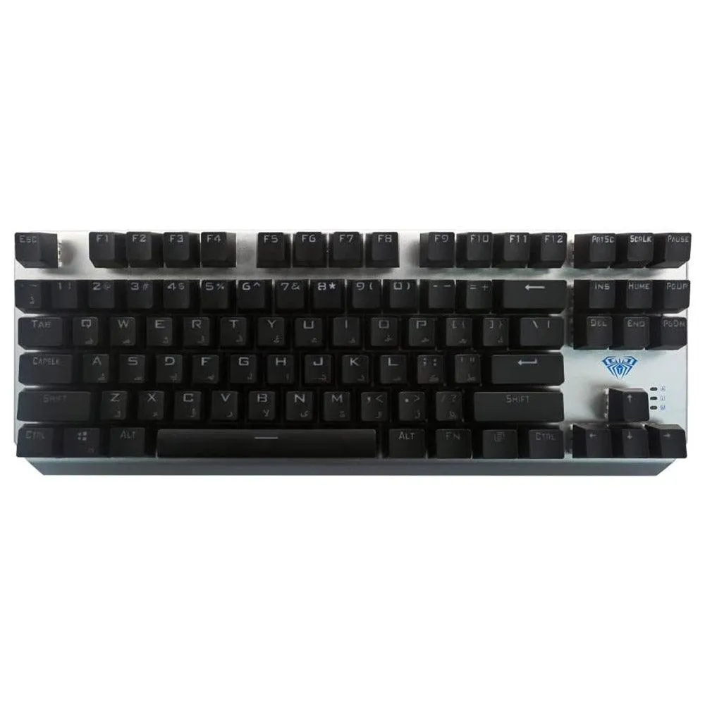 Aula Wind F3087 Brown Switch Wired Rainbow Gaming Keyboard English & Arabic - Gray