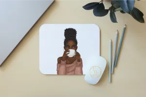 Black girl with bun mouse pad | Melanin Woman Office accessories supplies | Pad for mouse