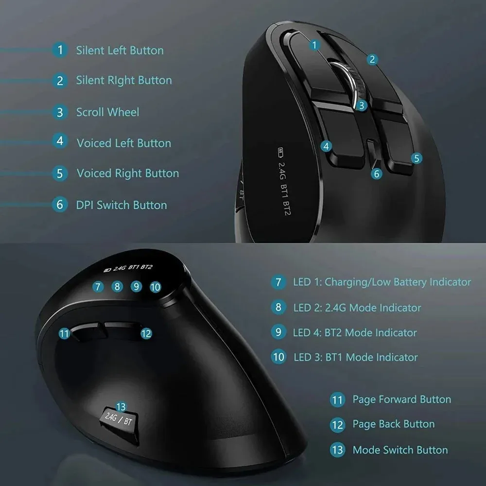 Bluetooth Wireless 2.4Ghz Dual Mode Vertical Mouse