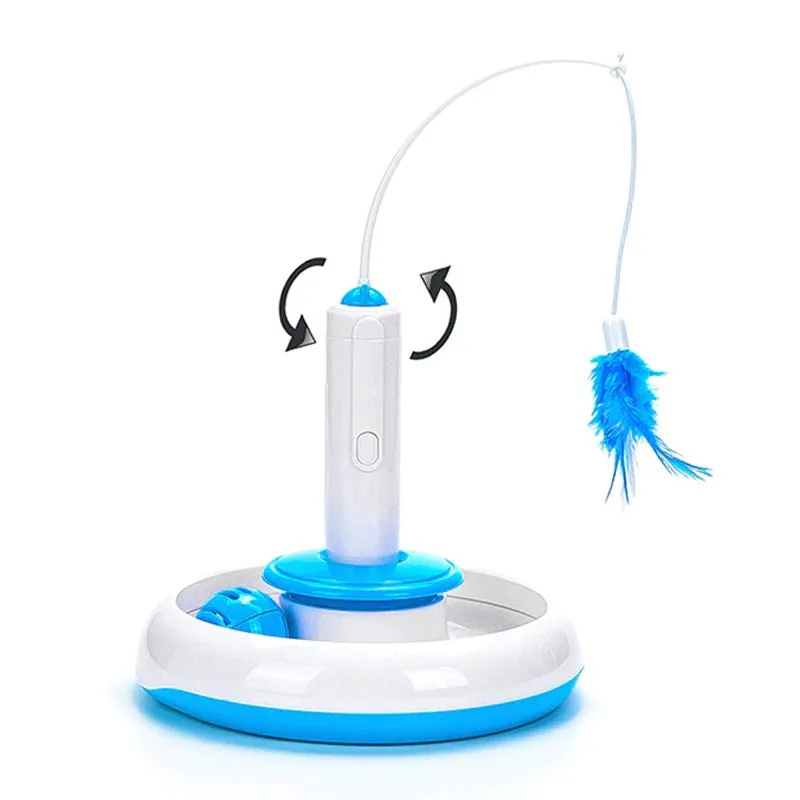 Cat Toy Interactive Turntable With Moving Ball & Rotating Feather Battery Powered