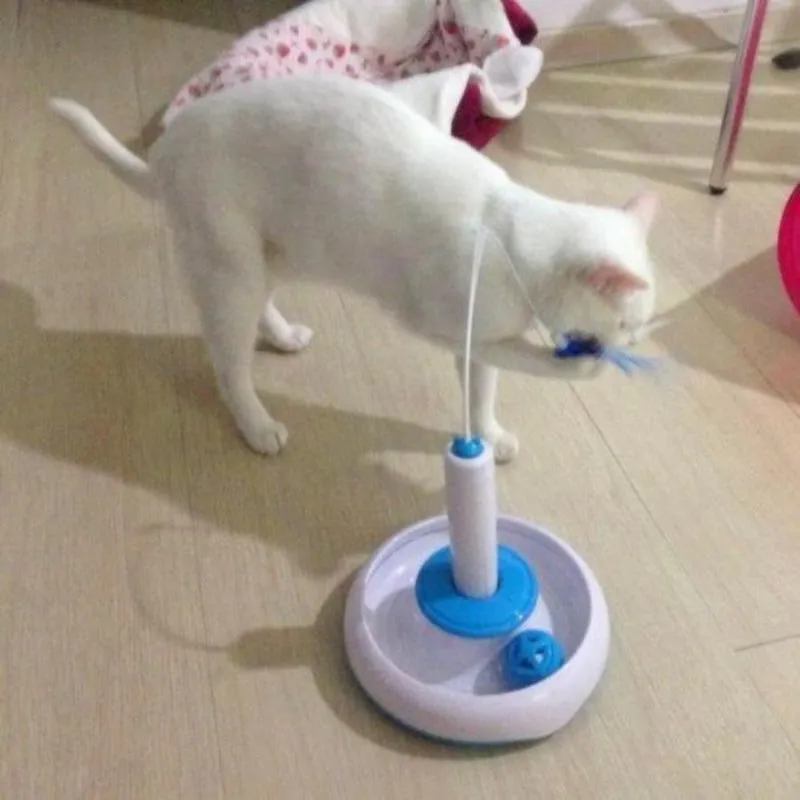 Cat Toy Interactive Turntable With Moving Ball & Rotating Feather Battery Powered