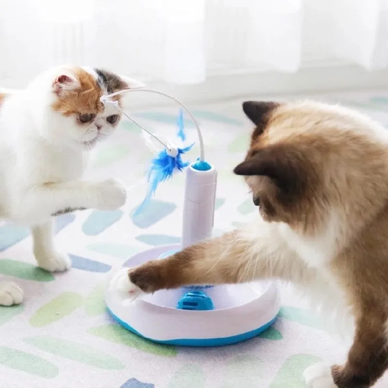 Cat Toy Interactive Turntable With Moving Ball & Rotating Feather Battery Powered