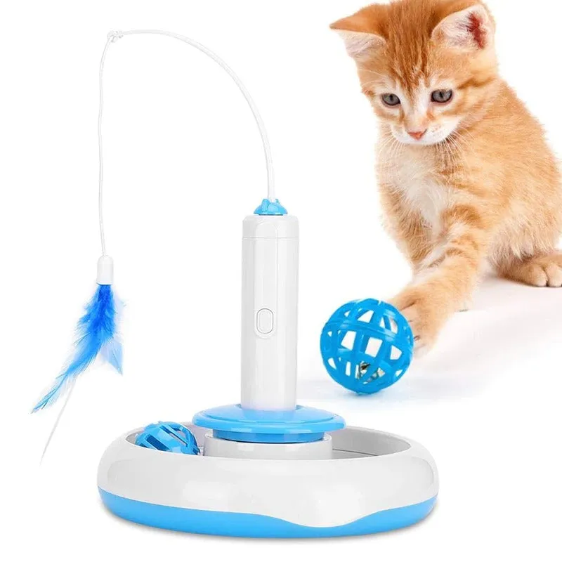 Cat Toy Interactive Turntable With Moving Ball & Rotating Feather Battery Powered