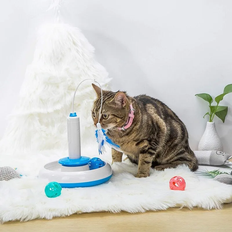 Cat Toy Interactive Turntable With Moving Ball & Rotating Feather Battery Powered