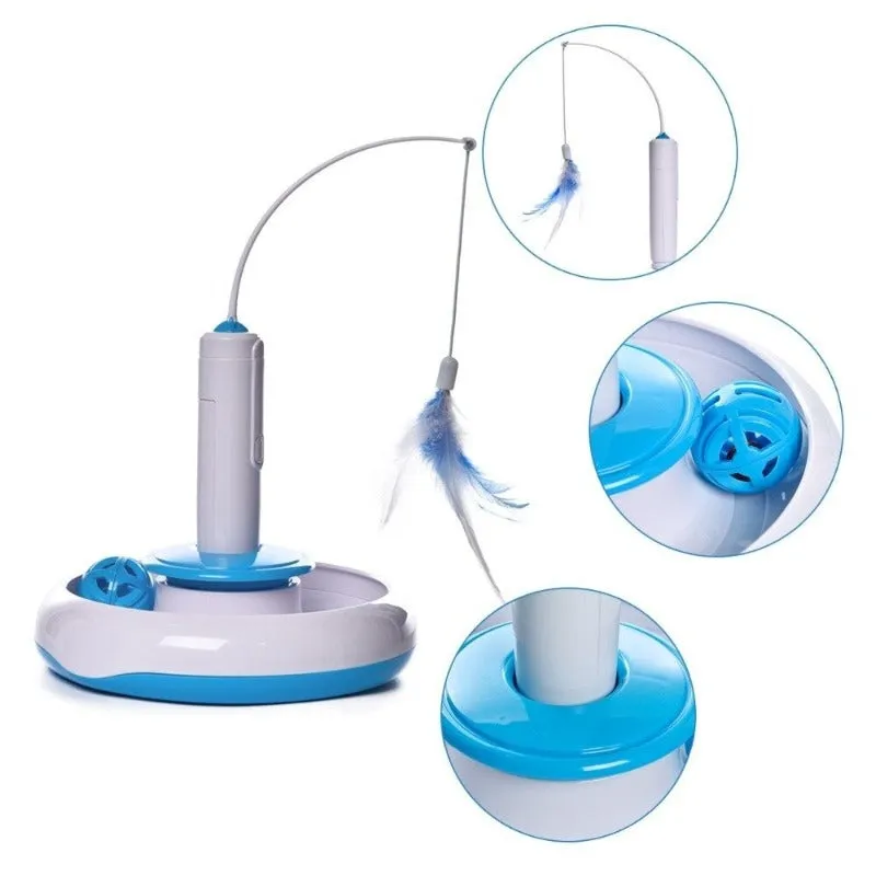 Cat Toy Interactive Turntable With Moving Ball & Rotating Feather Battery Powered