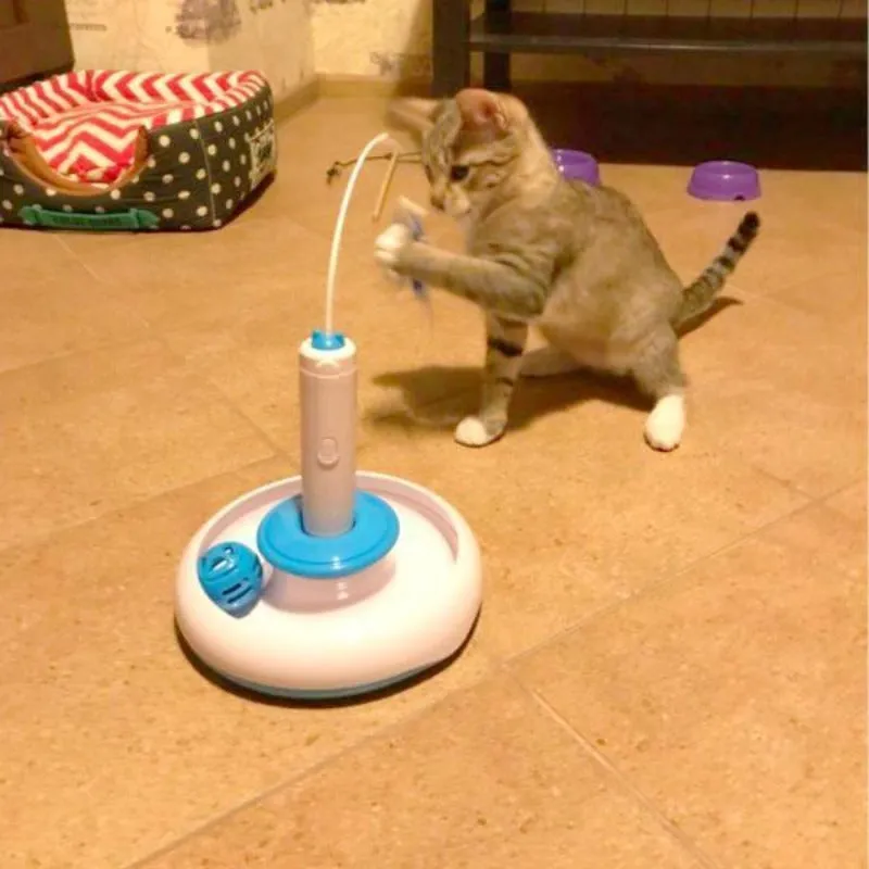 Cat Toy Interactive Turntable With Moving Ball & Rotating Feather Battery Powered