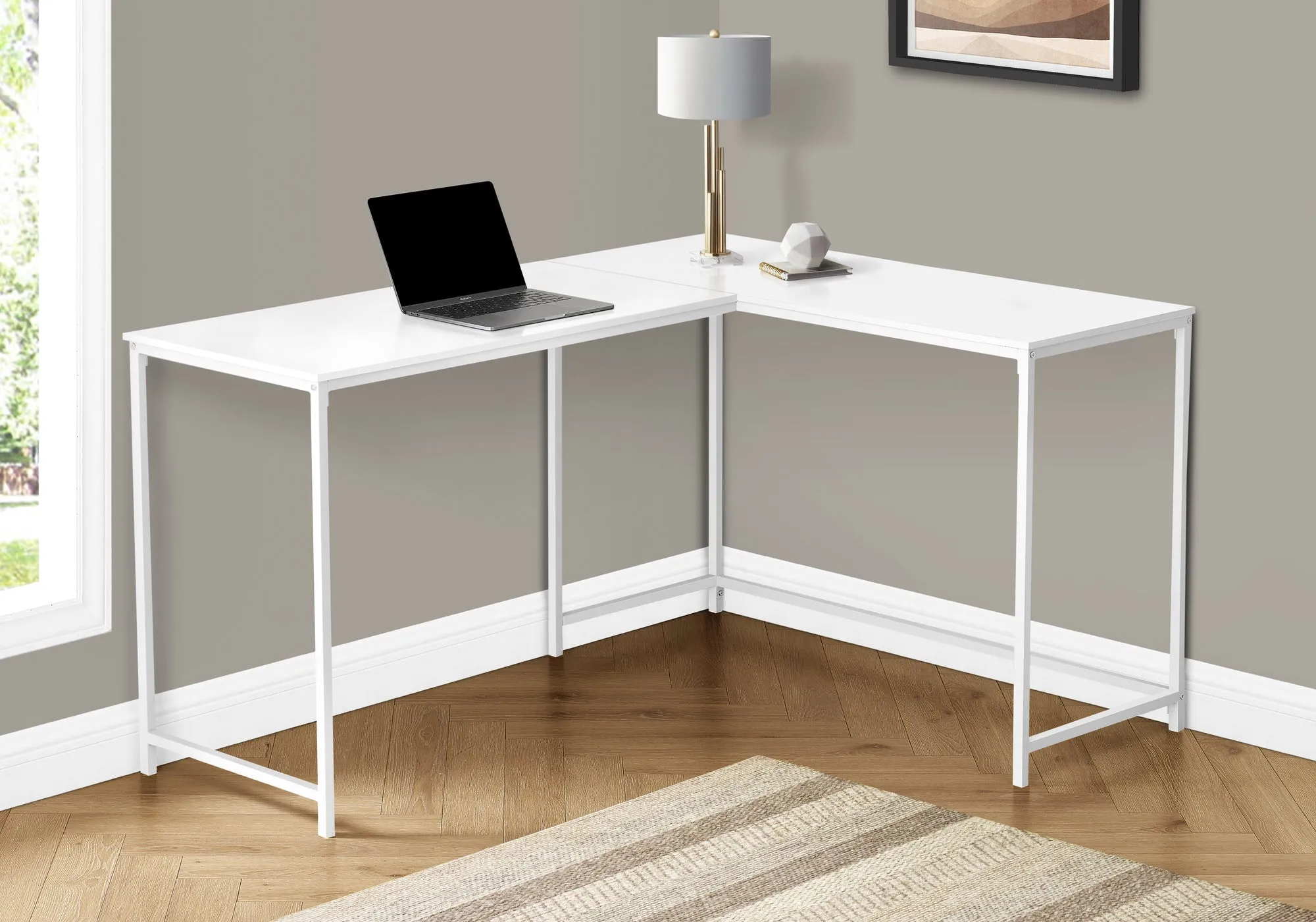 Computer Desk - 58"L / White Top / White Metal Corner