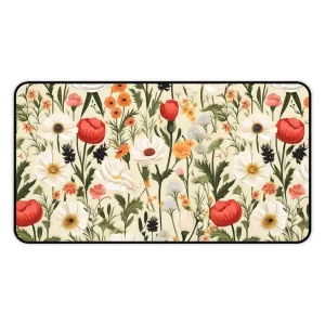 Cottagecore Wildflower Red Poppies Laptop Computer Desk Mat Mousepad