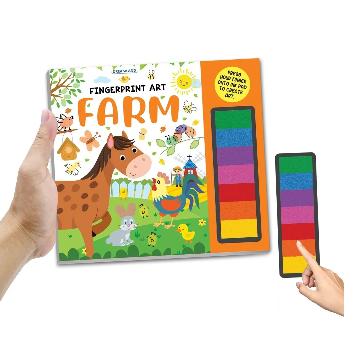 Dreamland Publications Fingerprint Art Activity Book For Children- Farm With Thumbprint Gadget