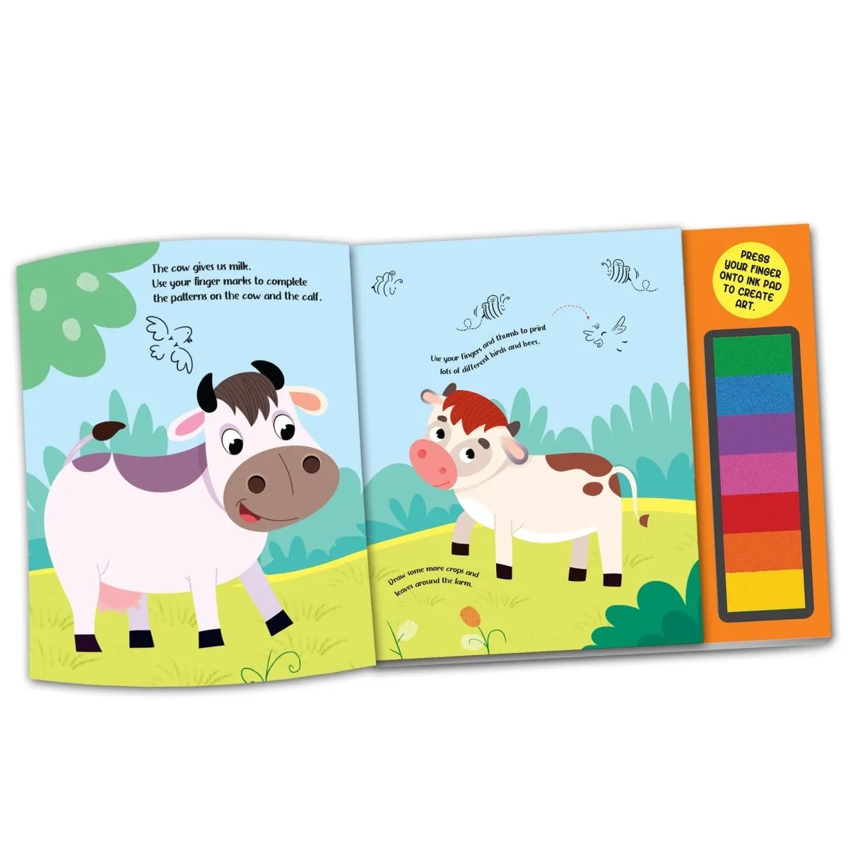 Dreamland Publications Fingerprint Art Activity Book For Children- Farm With Thumbprint Gadget