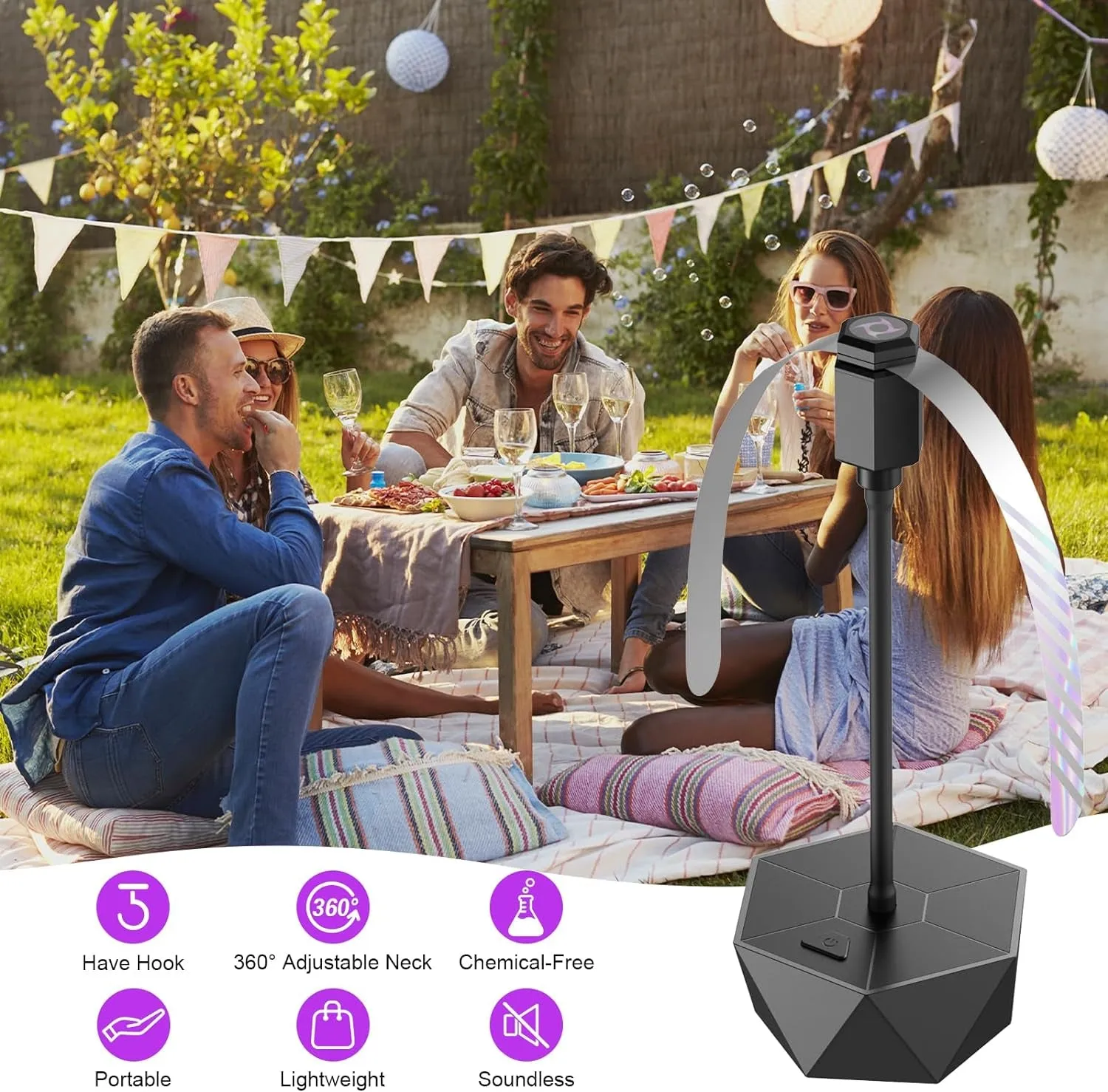 Fly Fans for Tables, Fly Repellent Fan Outdoor Indoor Keep Flies Away, Fly Repellent Fans for Tables with Holographic Blades for Picnic, Party, Restaurant, Kitchen, and BBQ, 4 Pack Black