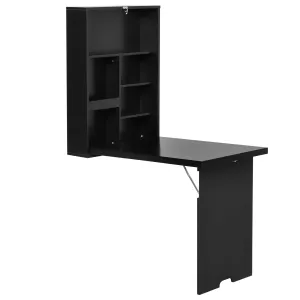 Folding Wall-Mounted Drop-Leaf Table With Chalkboard Shelf Multifunction Black