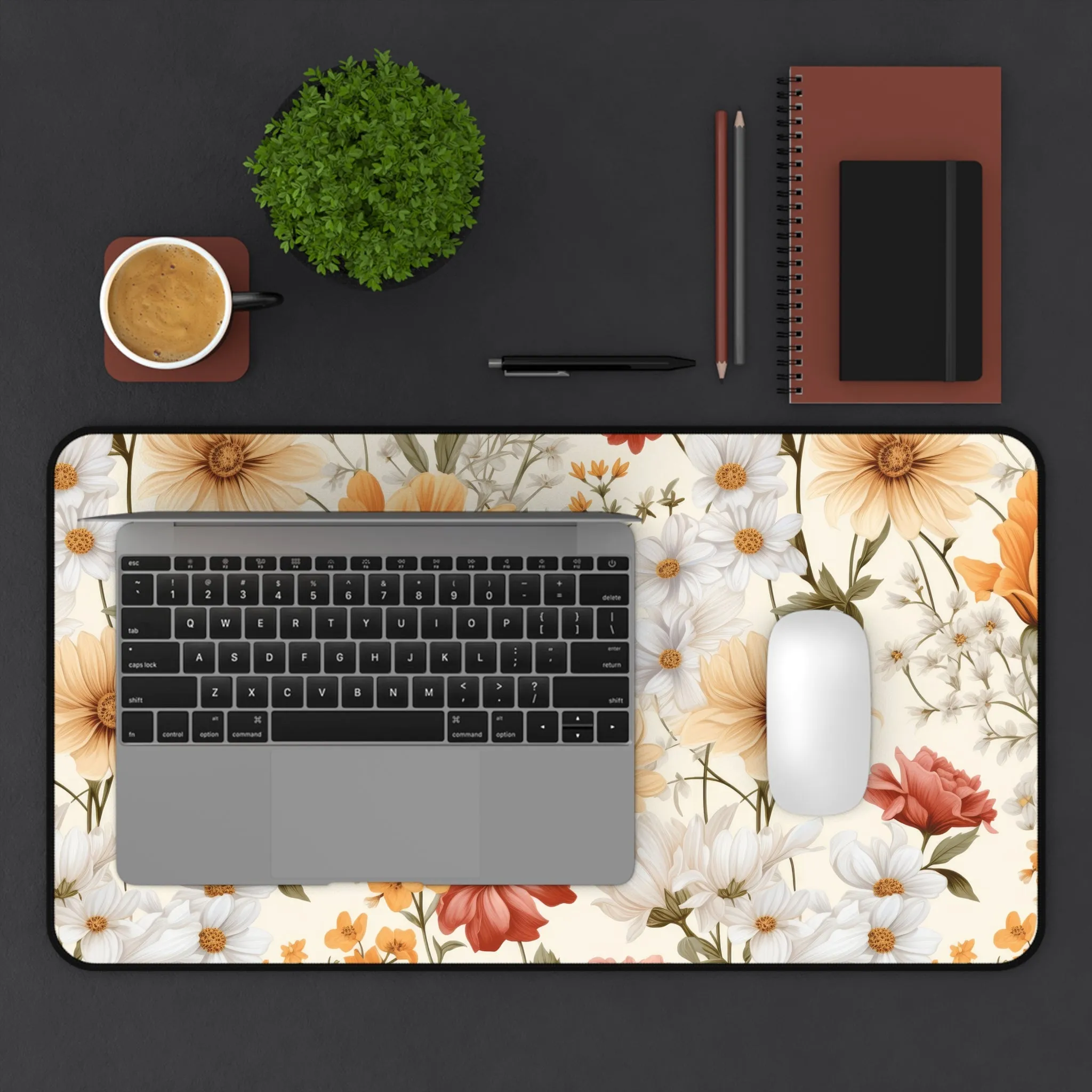 Grandma Floral Yellow Red Aster Laptop Computer Desk Mat