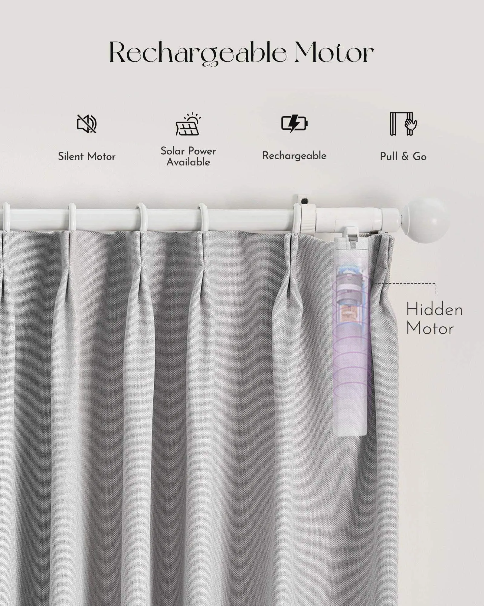 Graywind Rechargeable Smart Curtain with Roman Rod | Sheer Series | Customizable