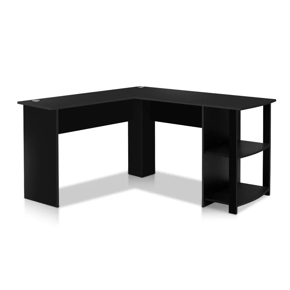 L-Shape Black Computer Desk, 2-Tier Shelves, 136CM - Artiss