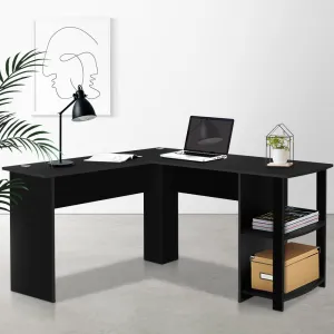 L-Shape Black Computer Desk, 2-Tier Shelves, 136CM - Artiss