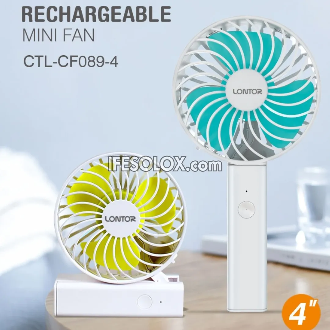 LONTOR 4" Rechargeable Portable Folding Fan with 3-Blades (CTL-CF089-4) - Brand New