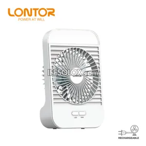 LONTOR 5" Rechargeable Mini Table Fan with 3-Blades and Harmonious Night Light (CTL-MF011-5) - Brand New