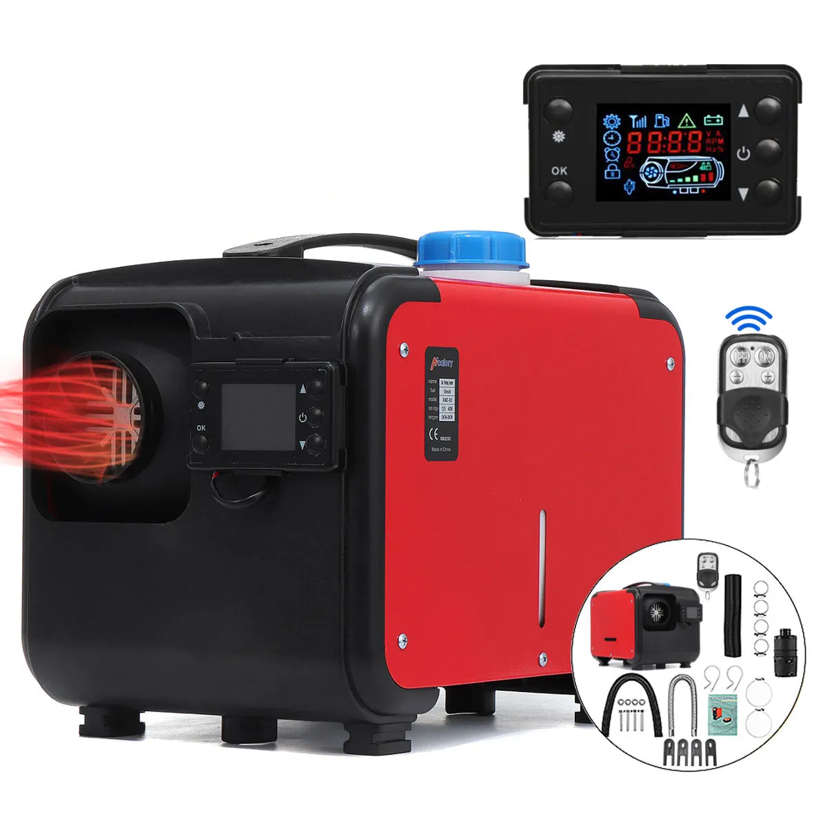 M68 Diesel Heater, Square 12V All In One Red