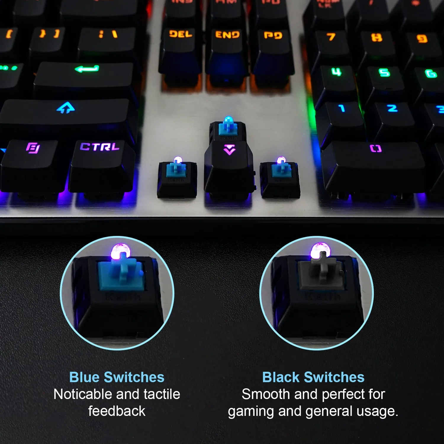 Mechanical Gaming Keyboard - RGB backlight, Clicky, Kailh Blue or Black Switches