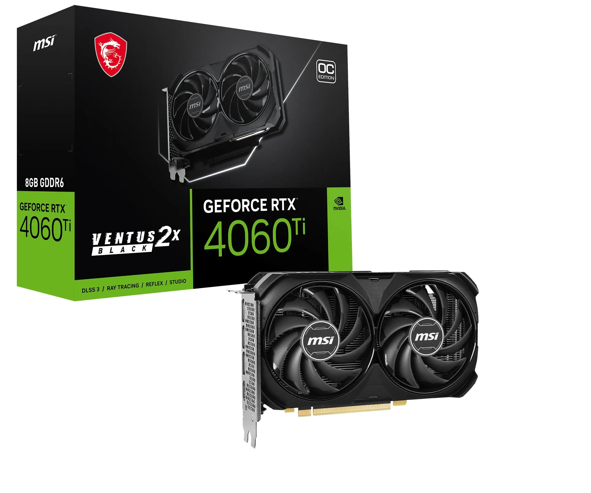 Msi Geforce Rtx 4060 Ti Ventus 2X Black 8G Oc - Graphics Card - Geforce Rtx 4060 Ti - 8 Gb - Black