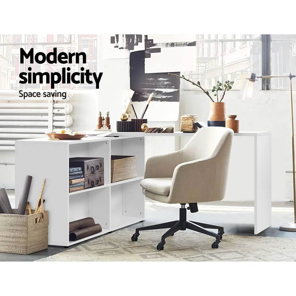 Office Computer Desk With Storage Corner Study Table Workstation Bookcase White