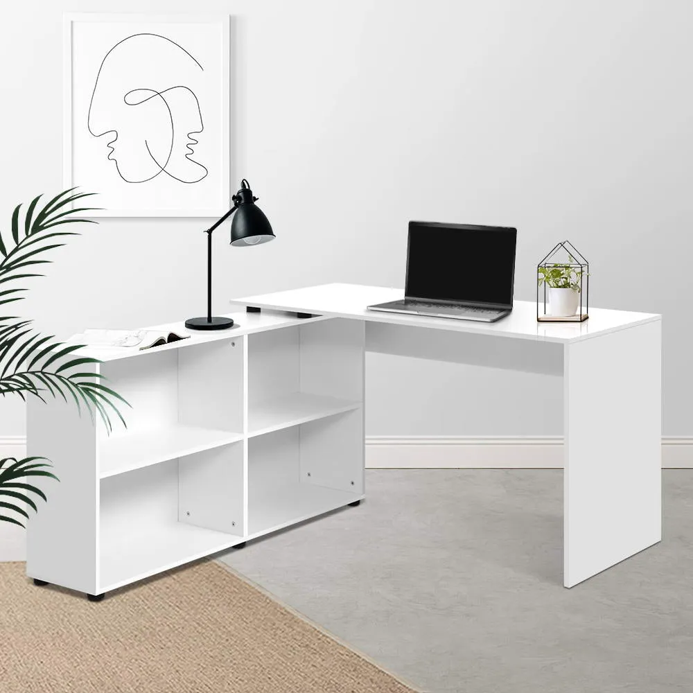 Office Computer Desk With Storage Corner Study Table Workstation Bookcase White