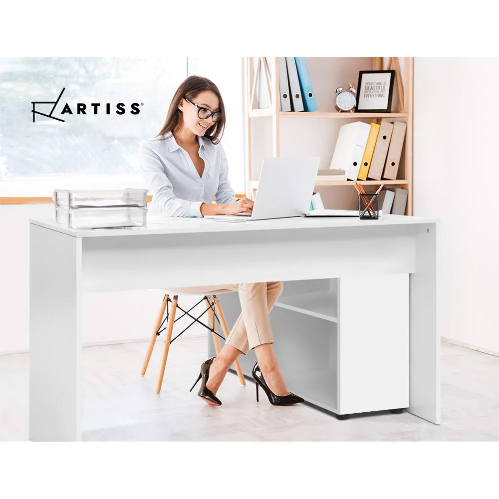 Office Computer Desk With Storage Corner Study Table Workstation Bookcase White