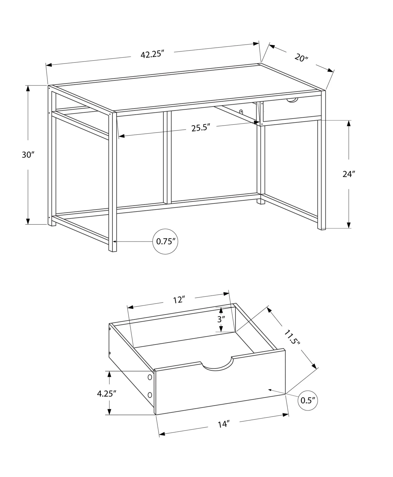 OFFICE SERIES - 42"L / GREY / DARK GREY METAL