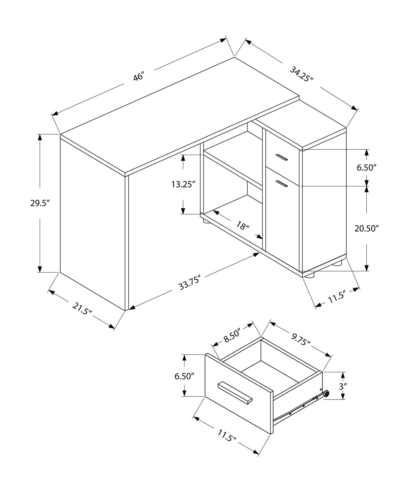 OFFICE SERIES - 46"L / GREY WITH A STORAGE CABINET