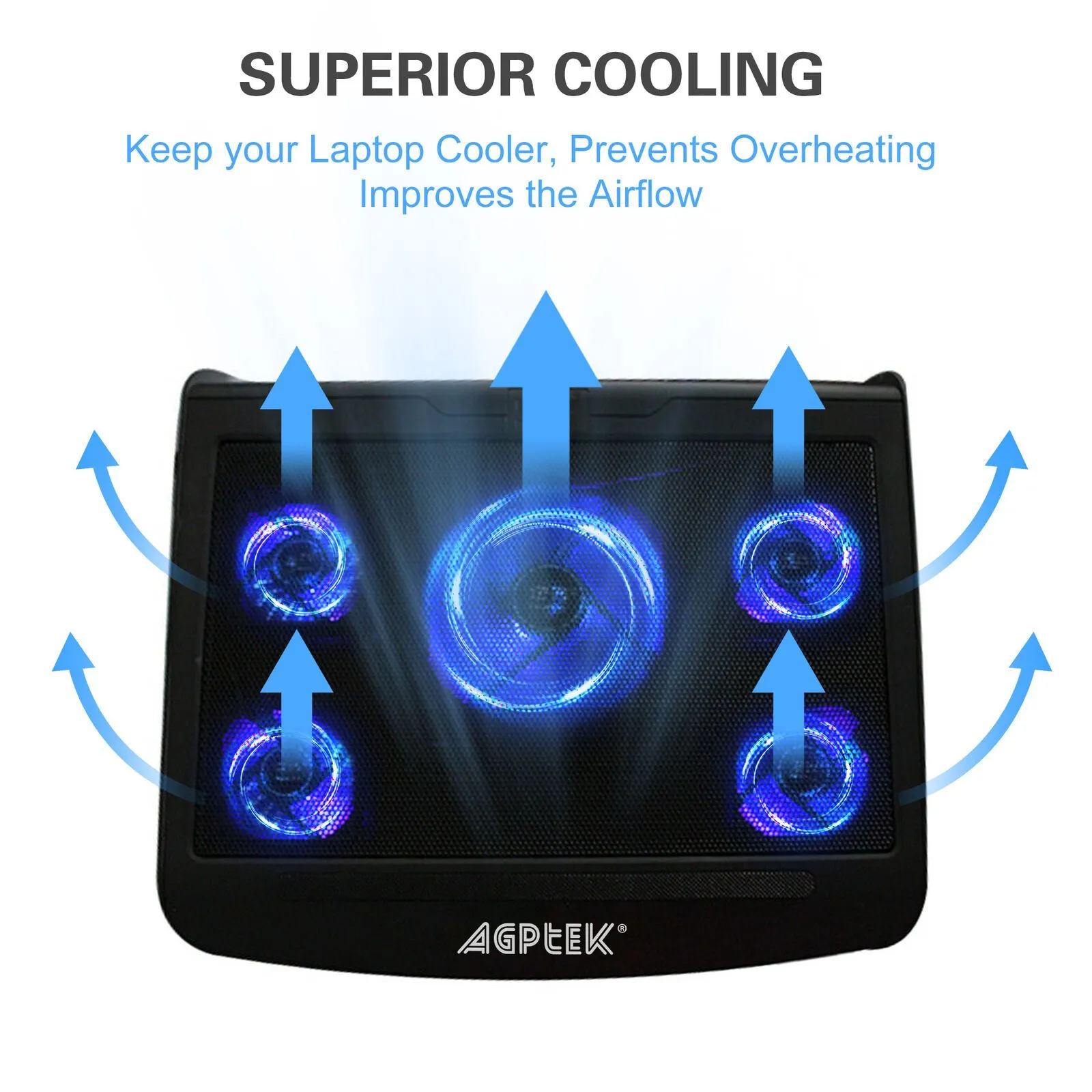 Portable 5 Fans Cooling Pad LED Light Radiator