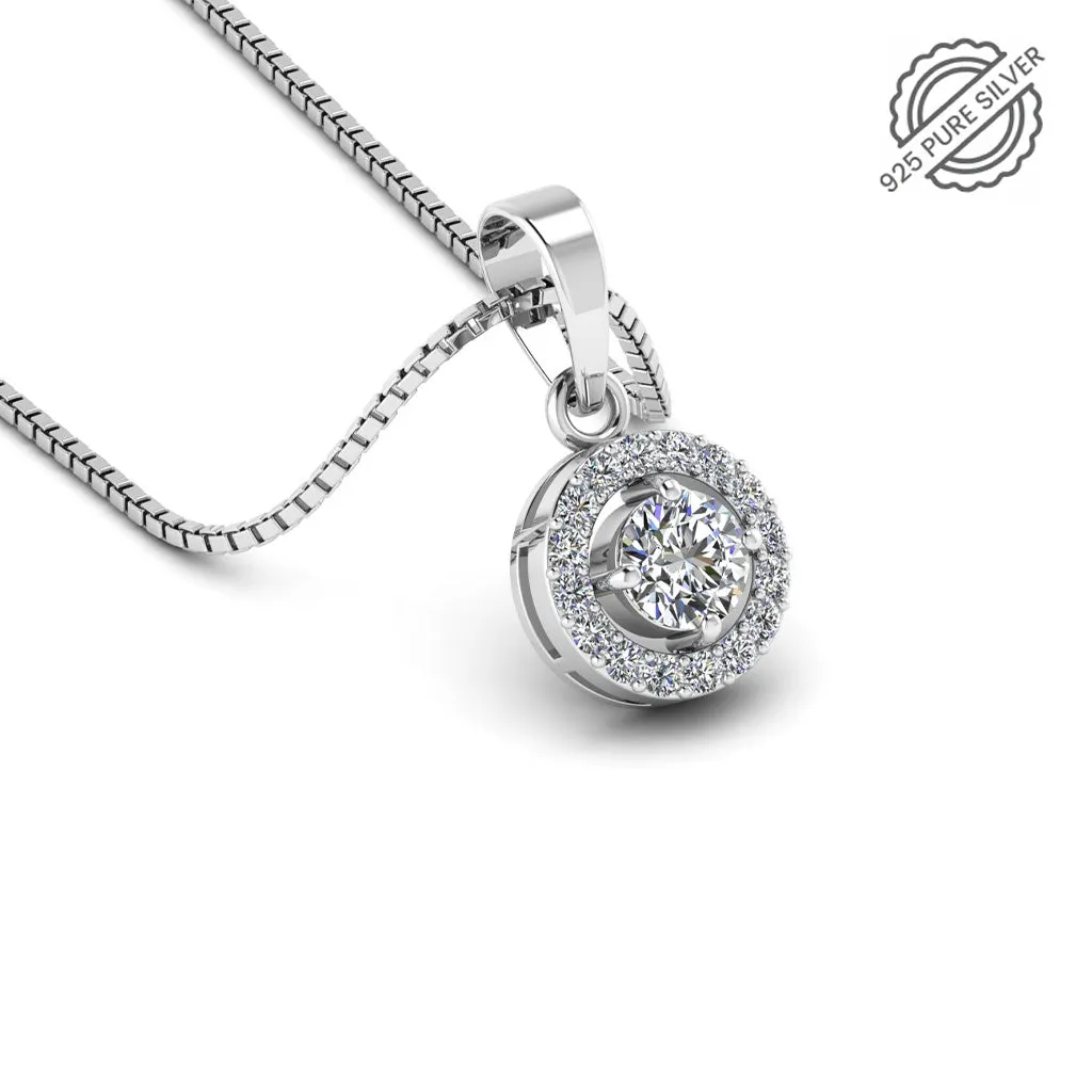 Pure 925 Silver Single Bail Halo Style Pendant for Girls