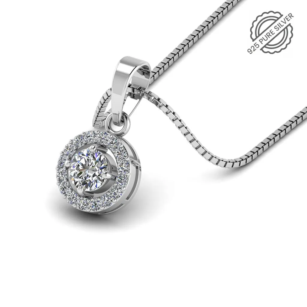 Pure 925 Silver Single Bail Halo Style Pendant for Girls