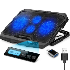 Purely Laptop Cooling Pad, 6 Adjustable Height Laptop Stand, 4 Fans: 3 Fan Modes   6 Speeds, LED Display, 2 USB Ports