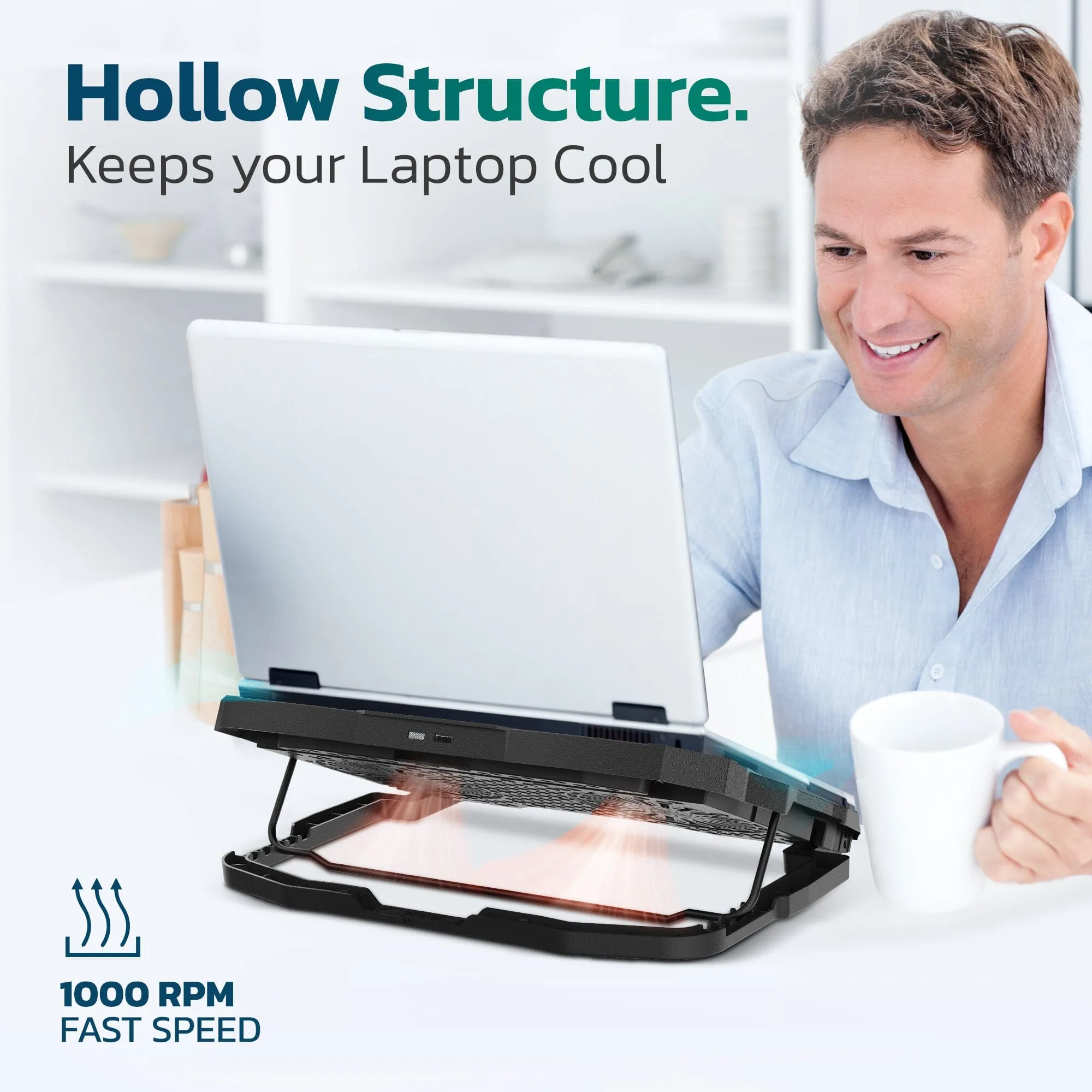 Purely Laptop Cooling Pad, 6 Adjustable Height Laptop Stand, 4 Fans: 3 Fan Modes   6 Speeds, LED Display, 2 USB Ports