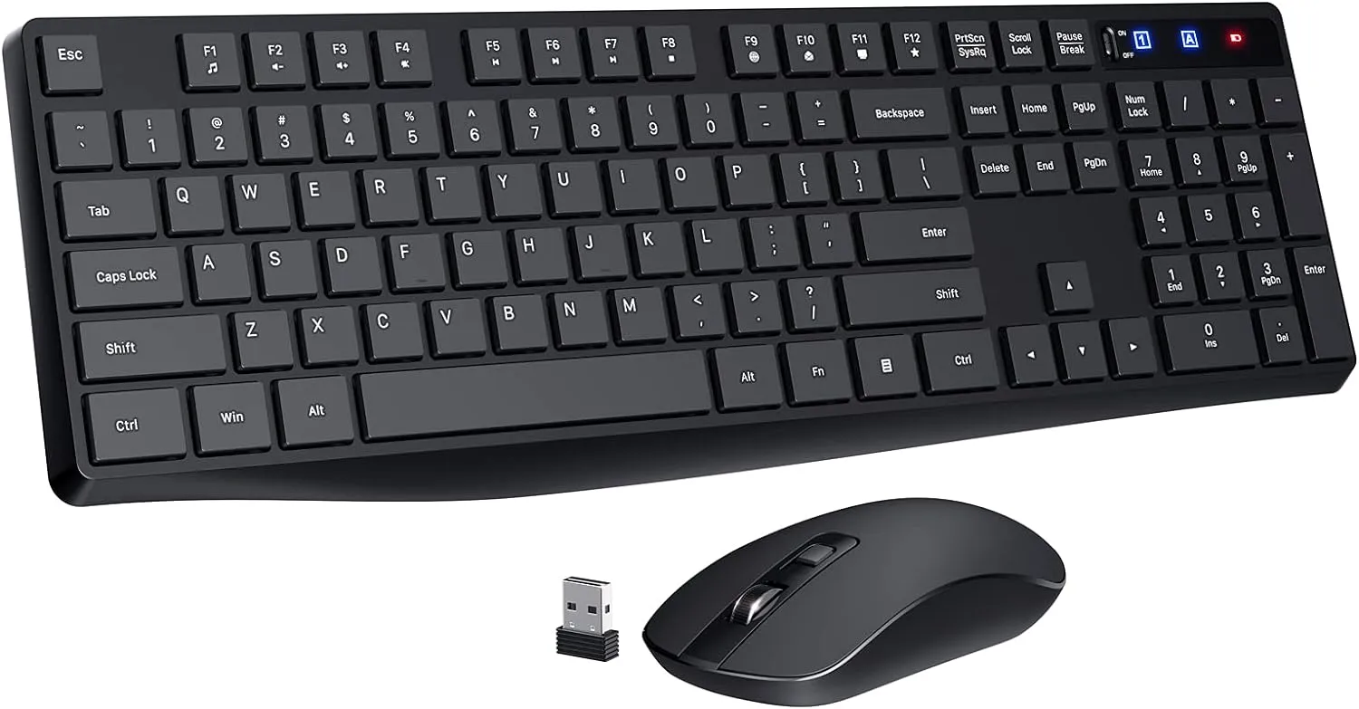 Wireless Keyboard and Mouse Combo, Slim 2.4GHz Cordless Full Size, PC230A