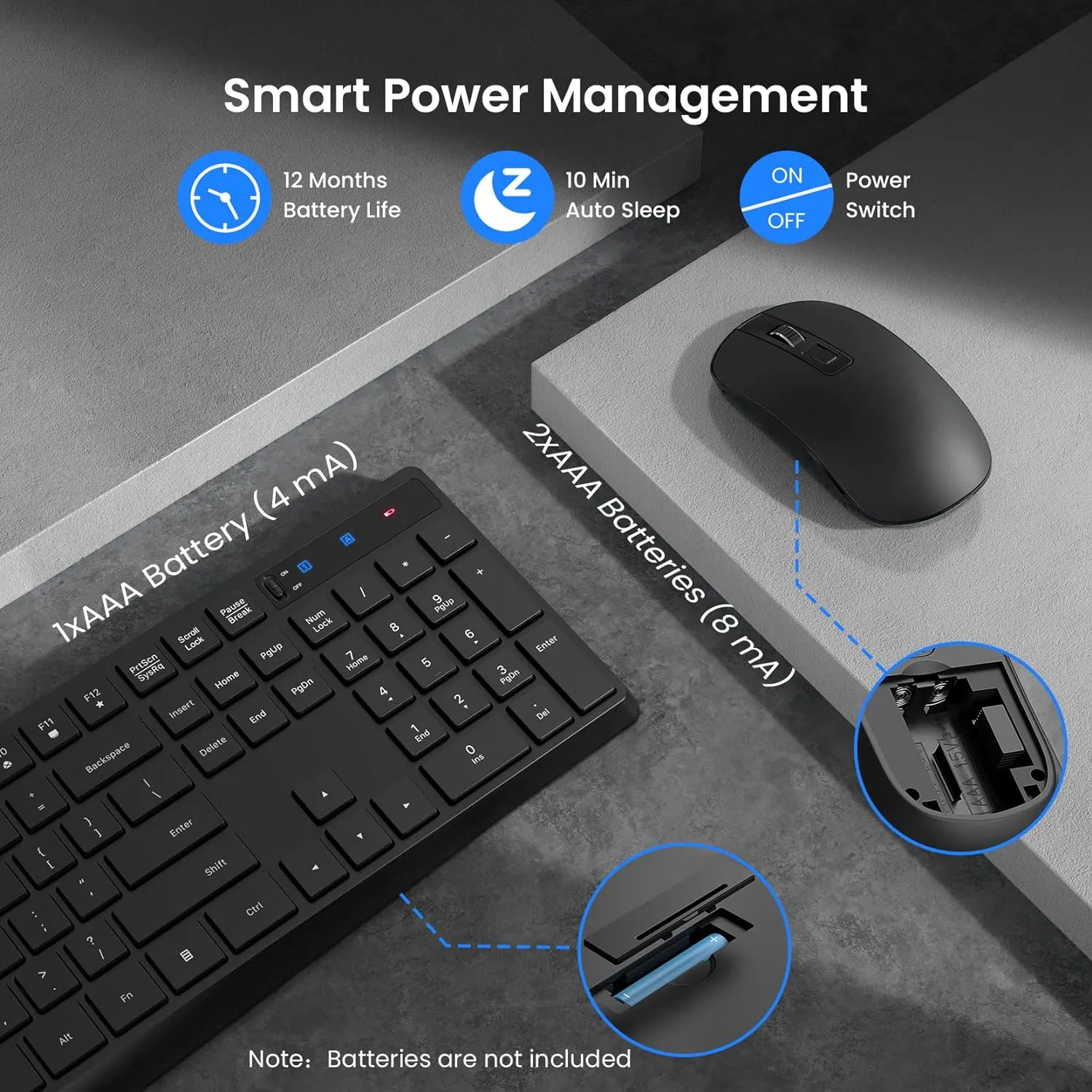 Wireless Keyboard and Mouse Combo, Slim 2.4GHz Cordless Full Size, PC230A