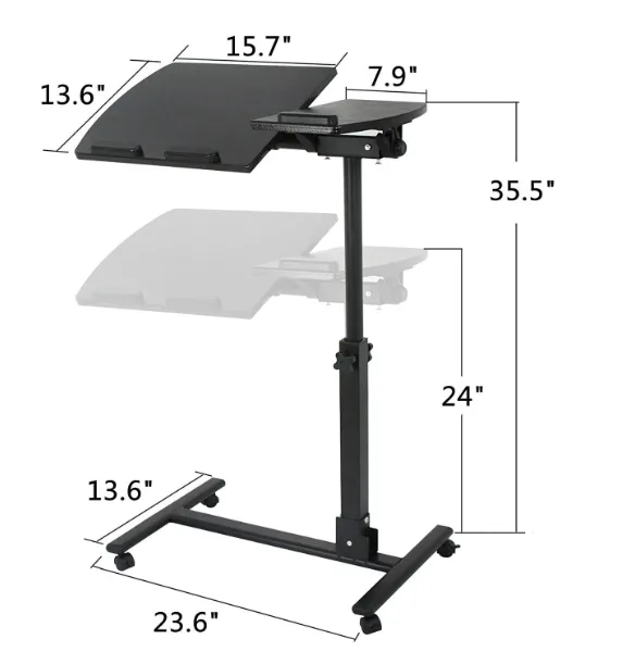 ZENY™ Laptop Rolling Cart Table Height Adjustable Notebook Laptop Swivel Stand Desk